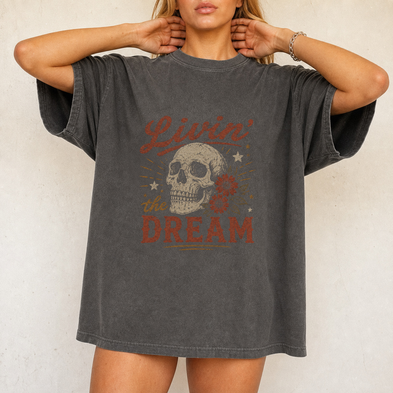 Livin The Dream Skull Vintage Graphic Tee product view 2