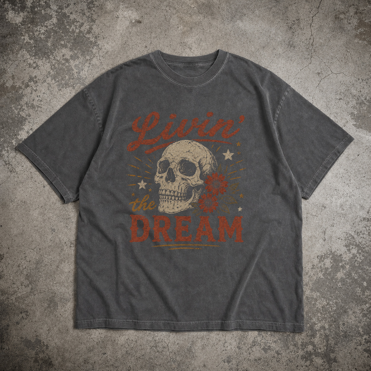 Livin The Dream Skull Vintage Graphic Tee product view 3