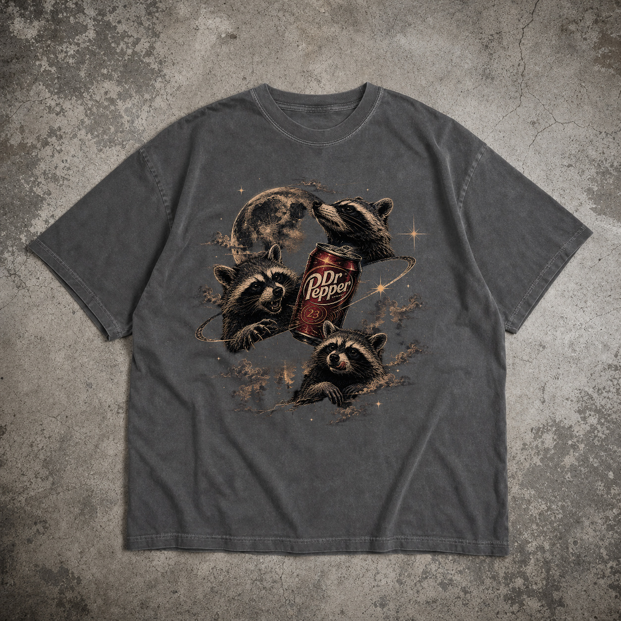 Vintage Retro Raccoon Moon Wildlife Graphic Tee product view 3