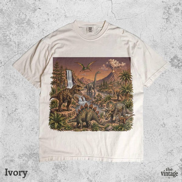 Vintage Dinosaur Landscape Graphic Tee vintage graphic tee by TheVintageBy